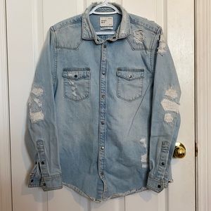 Zara Long sleeve denim cover shirt size large.
